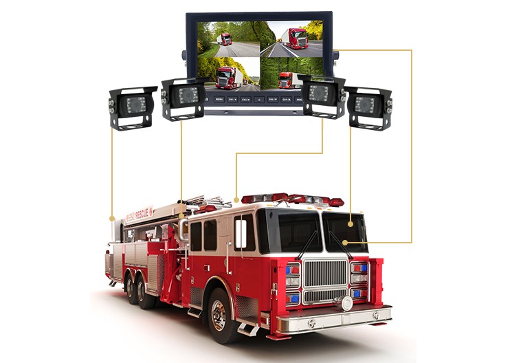 kamera- och bildskärmsmontering för en brandbil