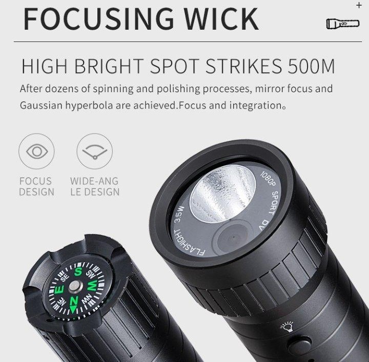 ficklampa med full hd kamera spion + led belysning