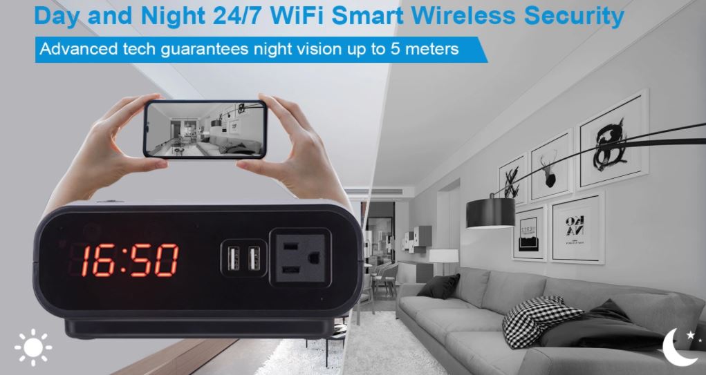 wifi smart spionkamera klocka dag och natt - 24/7