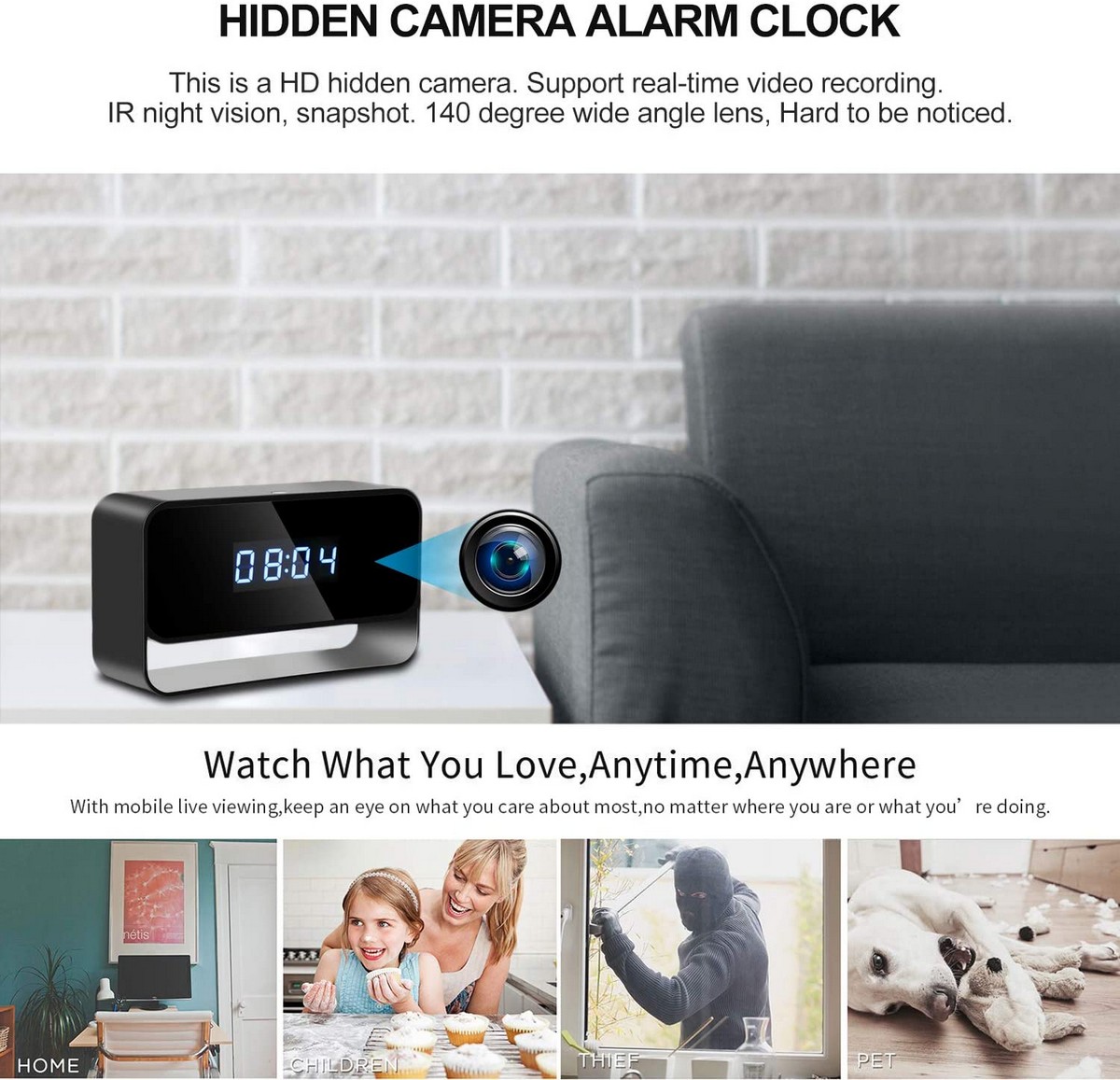 digital väckarklocka med wifi-kamera