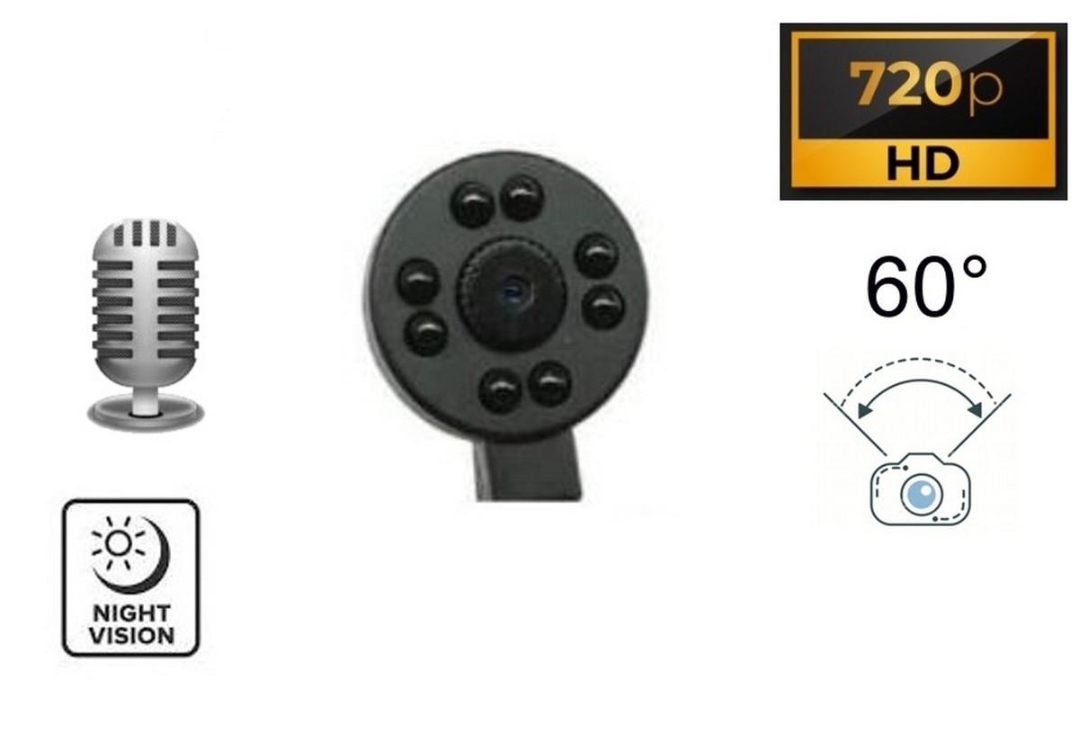 Pinhole kamera med mörkerseende 8x IR i knapp HD med 60° vinkel + mikrofon